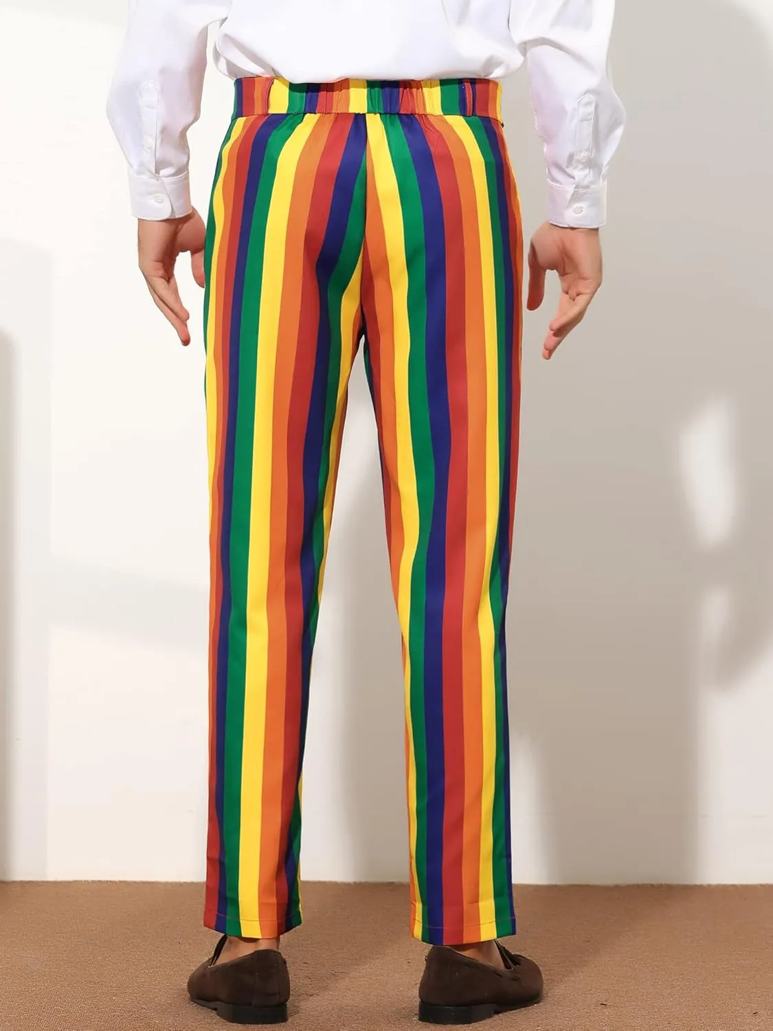 Lars Amadeus Rainbow Pants for Men's Regular Fit Flat Front Color Block Stripe Dress Trousers