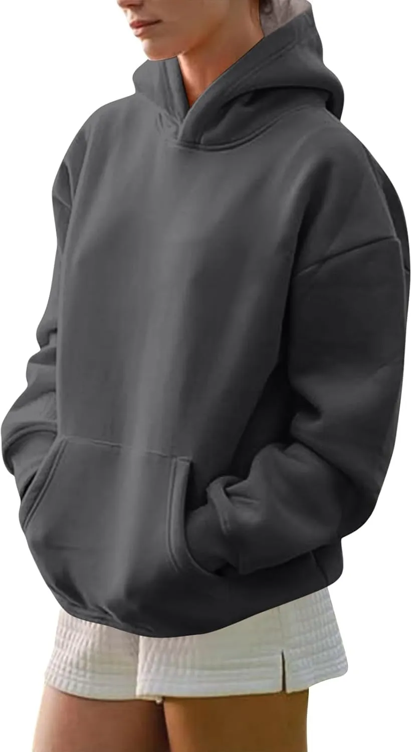 lcyhony Fleece Plus Size Hoodies for Women Trendy Fall Long Sleeve Pullover Sweatshirts Winter Warm Comfy Coats with Pockets