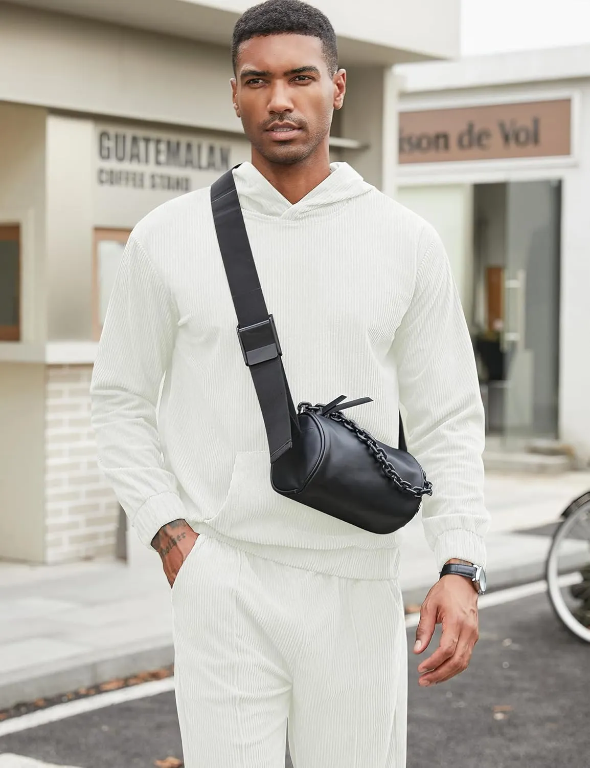 LecGee Men's 2 Piece Corduroy Hoodie and Pants Outfits Long Sleeve Causal Autumn Winter Hoodie Tracksuit Sweatsuit Set