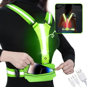 LED Reflective Light Up Safety Running Vest for Biking Walking at Night, LOYAL SEA High Visible Adjustable Running Light for Runners Rechargeable with Pouch, Reflective Running Belt Gear for Men Women
