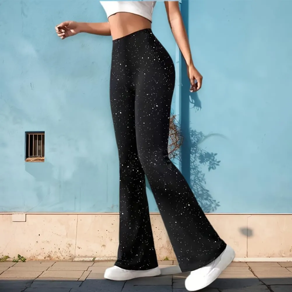 LifeShe Women Sparkly Flared Leg Pants Y2K Sequin Bell Bottom Legging Pants