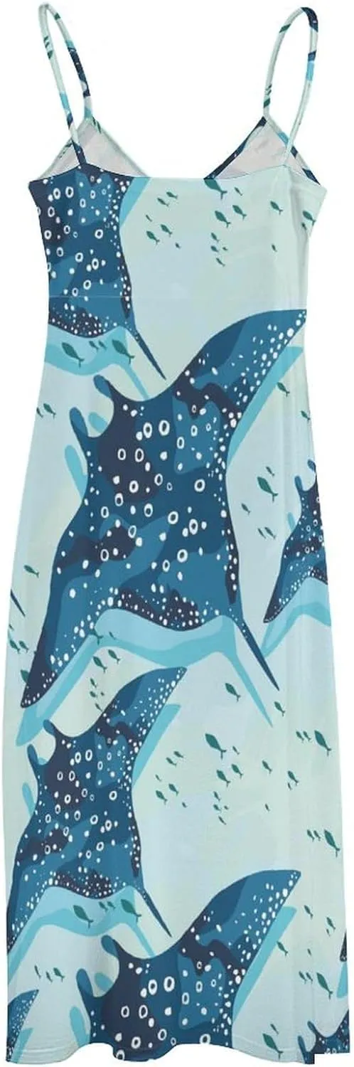 Lightning Star Cute Women's Casual Maxi Dresses Summer Spaghetti Straps Long Sleeveless Dress Sundress