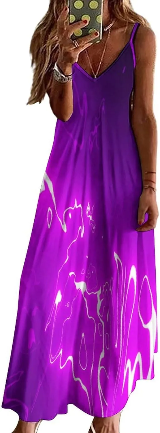Lightning Star Cute Women's Casual Maxi Dresses Summer Spaghetti Straps Long Sleeveless Dress Sundress