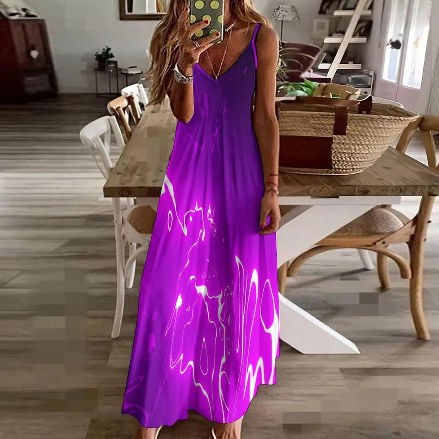 Lightning Star Cute Women's Casual Maxi Dresses Summer Spaghetti Straps Long Sleeveless Dress Sundress