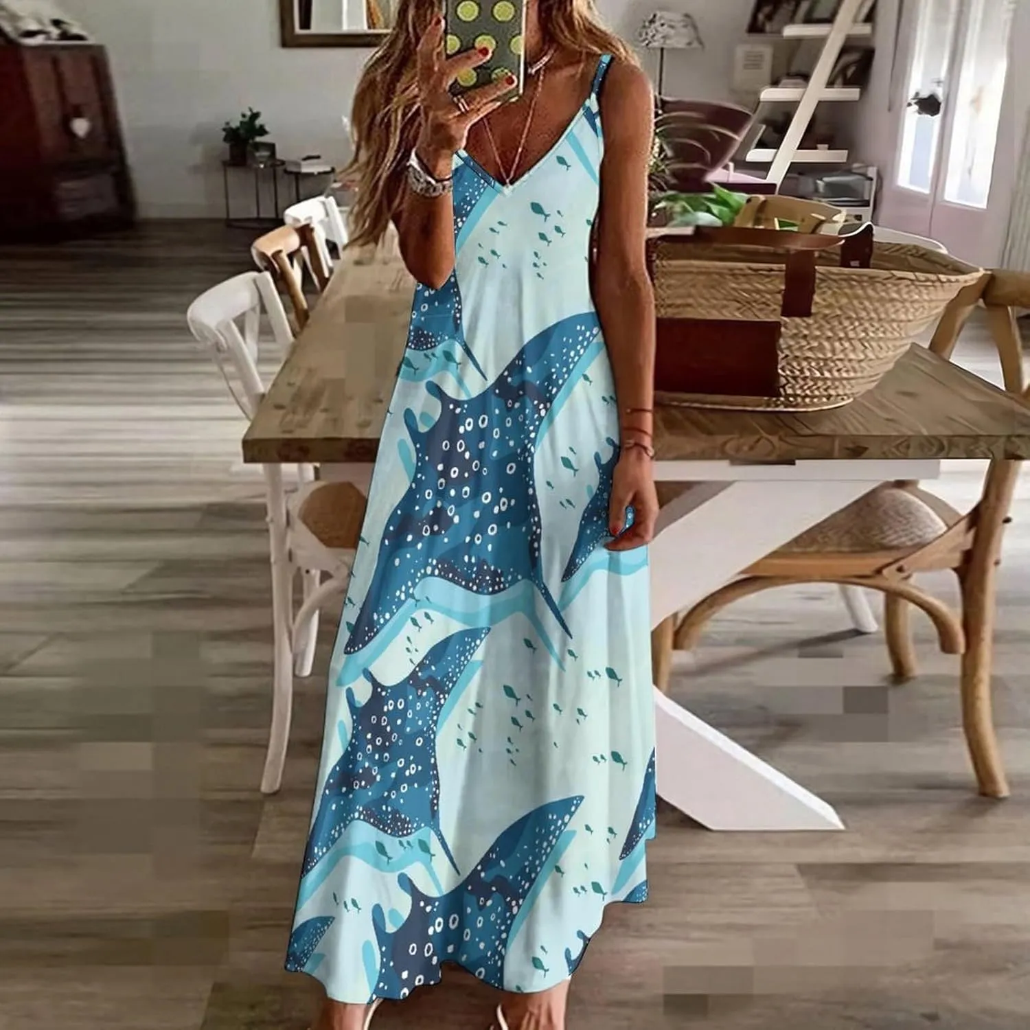 Lightning Star Cute Women's Casual Maxi Dresses Summer Spaghetti Straps Long Sleeveless Dress Sundress
