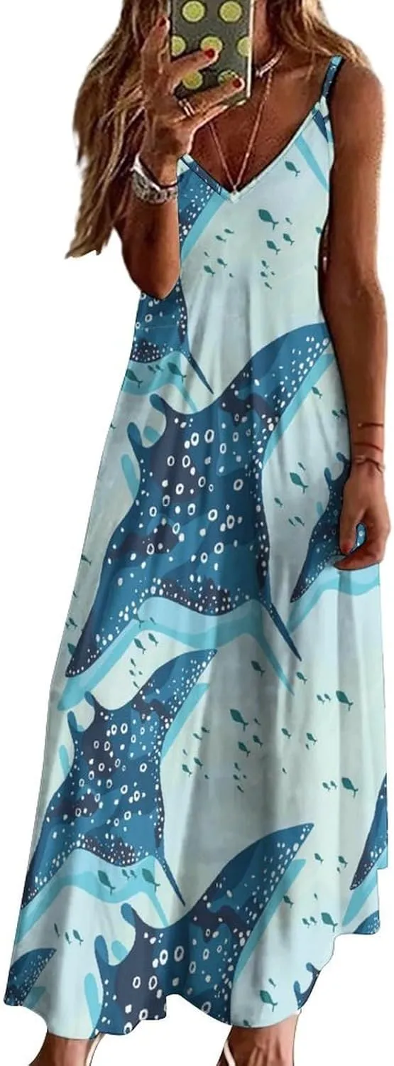 Lightning Star Cute Women's Casual Maxi Dresses Summer Spaghetti Straps Long Sleeveless Dress Sundress