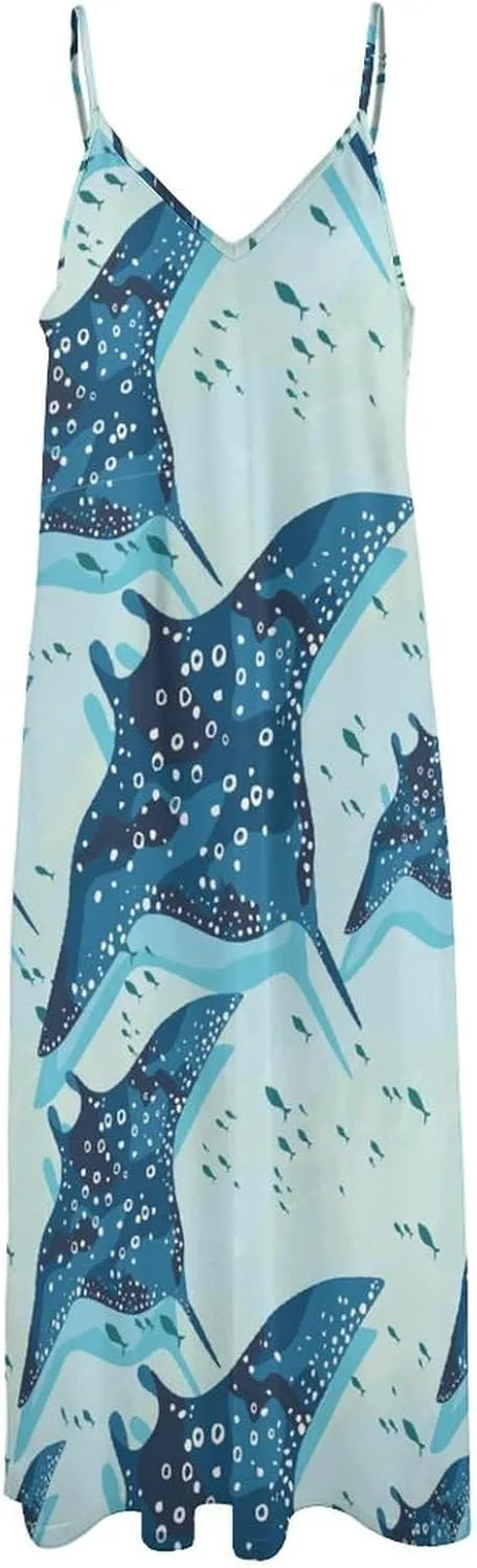 Lightning Star Cute Women's Casual Maxi Dresses Summer Spaghetti Straps Long Sleeveless Dress Sundress