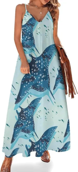 Lightning Star Cute Women's Casual Maxi Dresses Summer Spaghetti Straps Long Sleeveless Dress Sundress