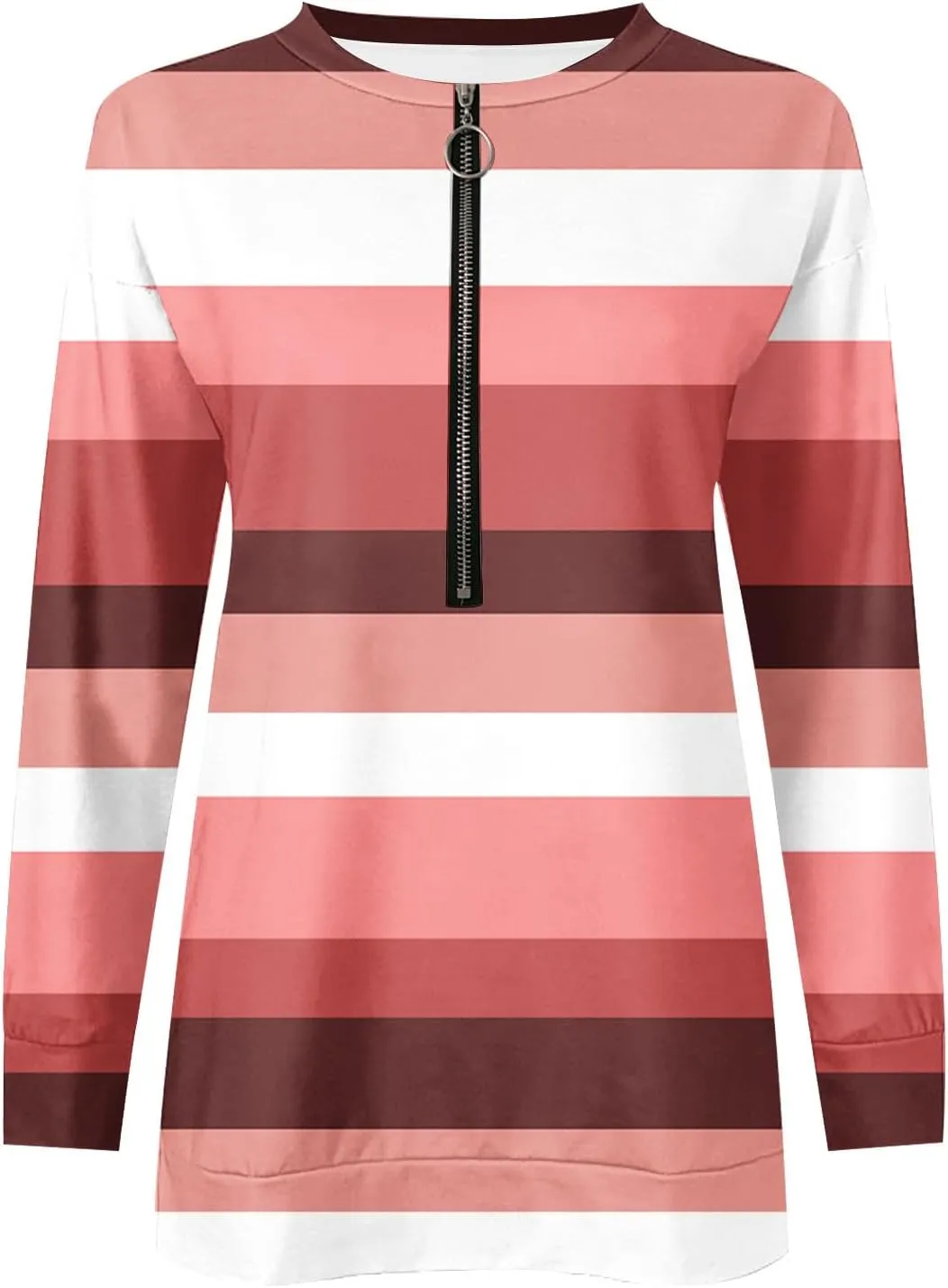 Lightweight Zip Up Hoodie For Women Trendy 2023 Fall Striped Print Tunic Tops Quarter Zip Casual Pullover Sweatshirt
