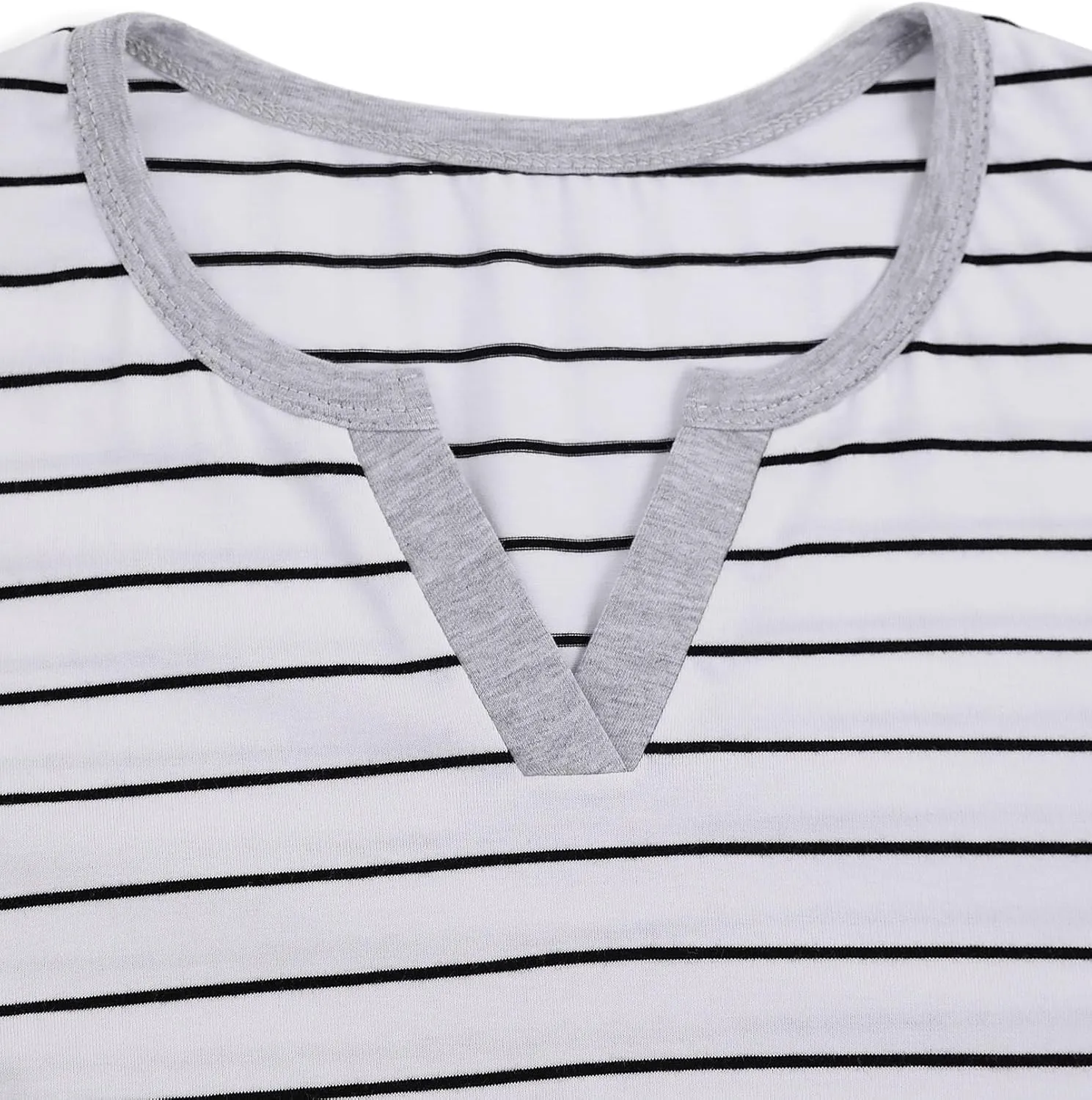 LilyCoco Women's Striped Shirt Short Sleeve Color Block Tops Notched Neck Summer Tee