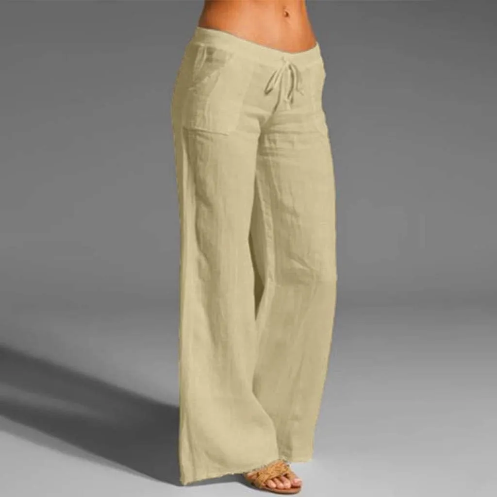Linen Pants for Women 2024 Summer Plus Size Wide Leg Palazzo Casual Pant Loose Comfy Trendy Boho Beach Trousers with Pockets