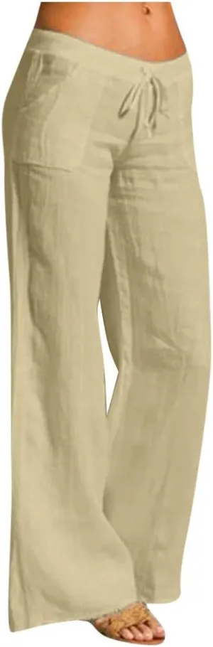 Linen Pants for Women 2024 Summer Plus Size Wide Leg Palazzo Casual Pant Loose Comfy Trendy Boho Beach Trousers with Pockets