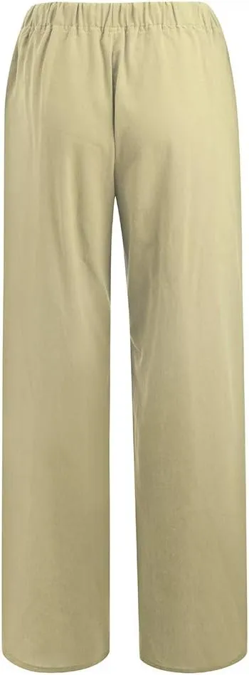 Linen Pants for Women 2024 Summer Plus Size Wide Leg Palazzo Casual Pant Loose Comfy Trendy Boho Beach Trousers with Pockets