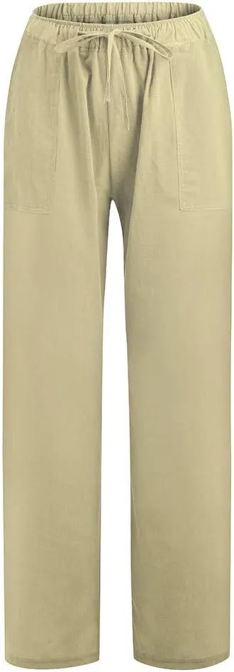 Linen Pants for Women 2024 Summer Plus Size Wide Leg Palazzo Casual Pant Loose Comfy Trendy Boho Beach Trousers with Pockets