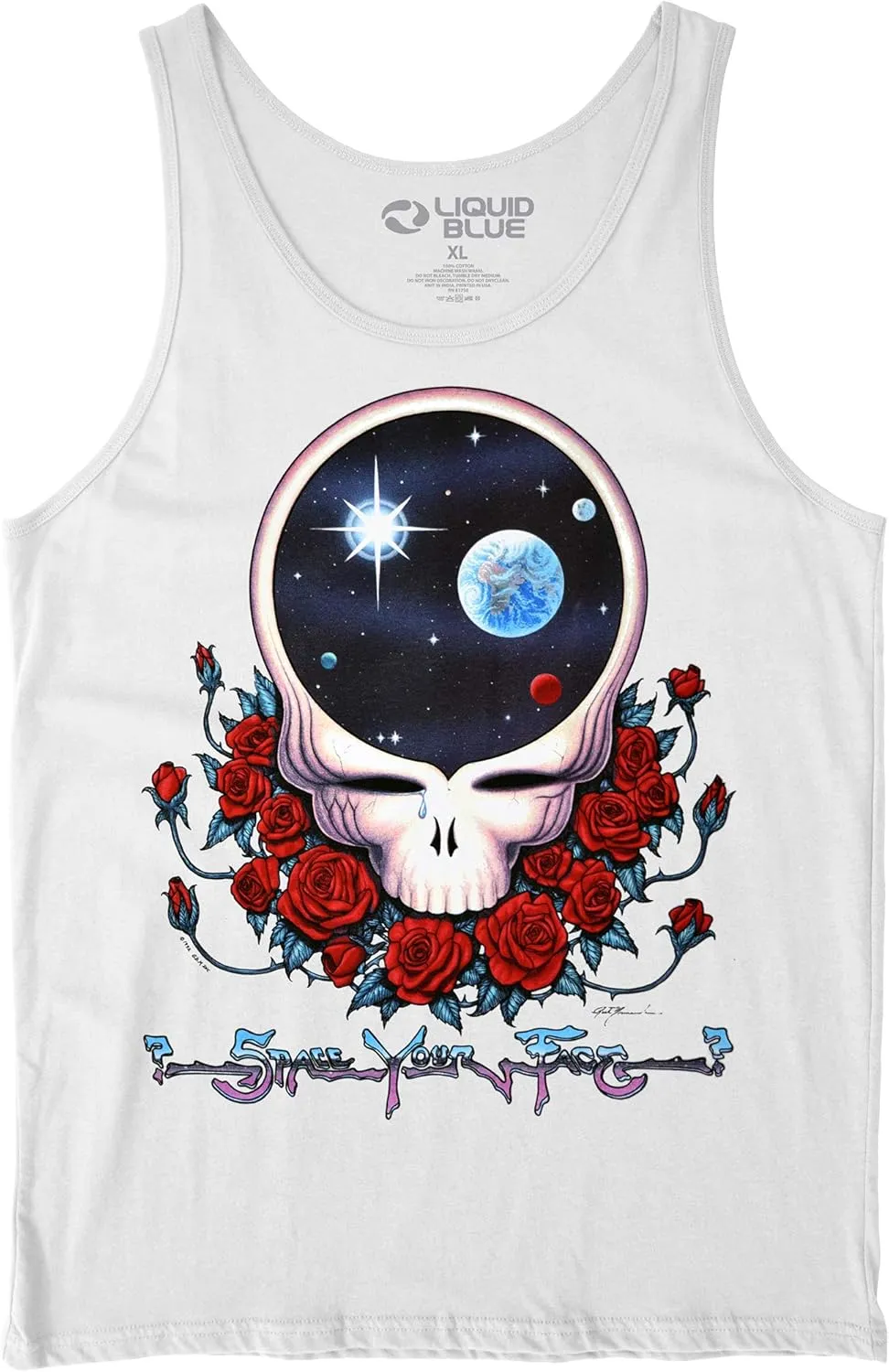Liquid Blue Unisex-Adult Standard Grateful Dead Space Face White Tank Top
