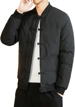 LIXINGHEITANG Winter Men Chinese Style Parka Mens Retro Buttons Coats Warm Cotton-padded Jackets