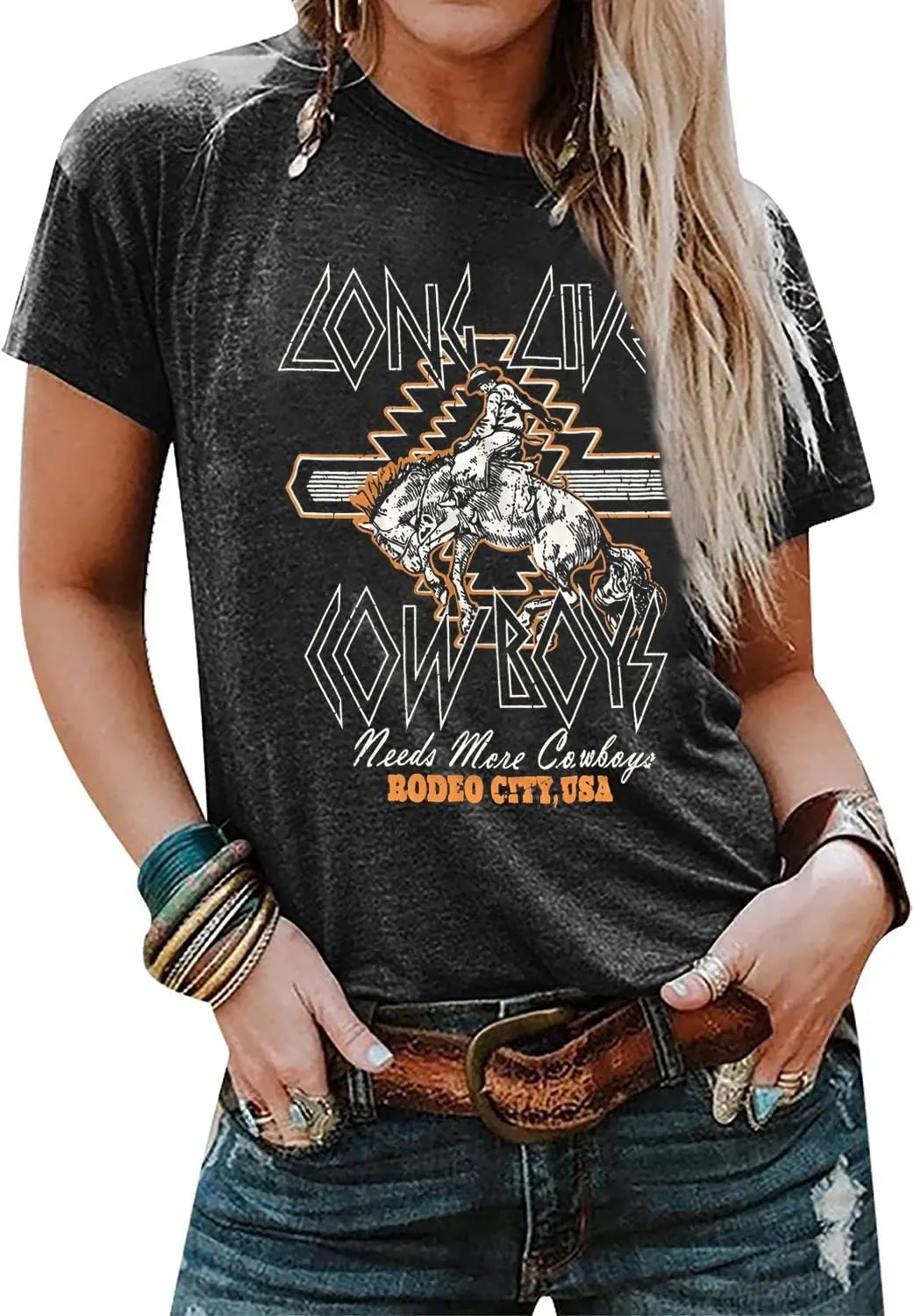 Long Live Cowboys Rodeo City USA T-Shirt Women Western Country Music Retro Graphic Tee Summer O-Neck Short Sleeve Tops