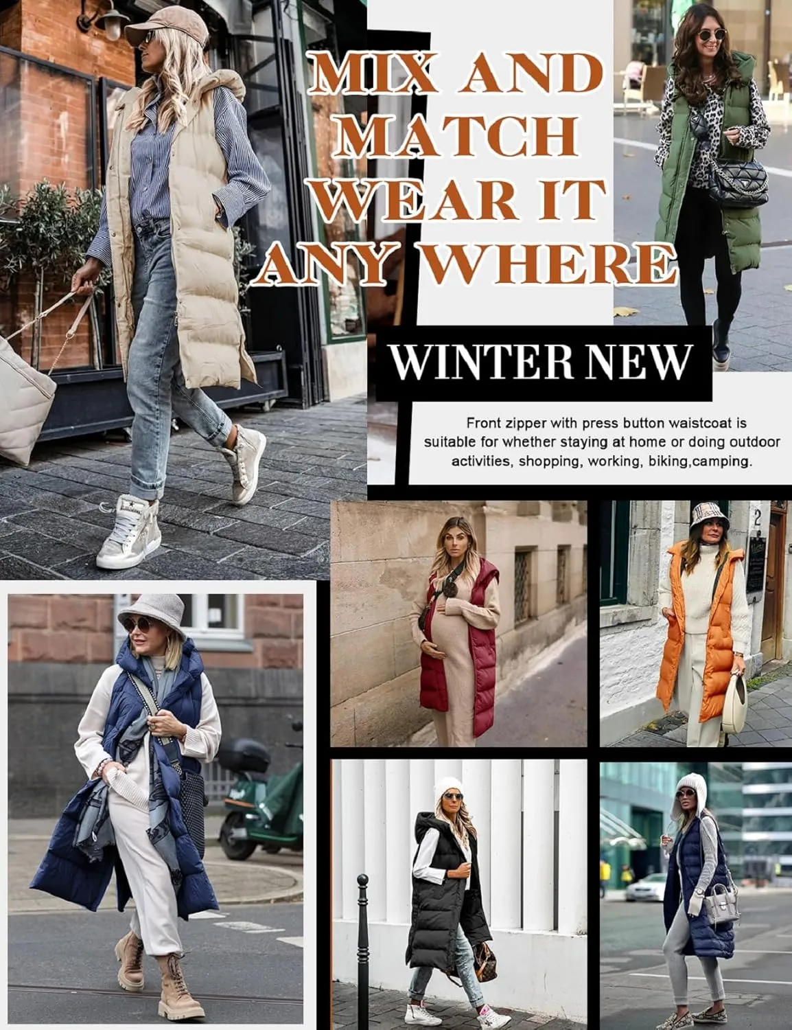 Long Puffer Vest Women With Hood Sleeveless Down Vest Warm Jacket Winter Coat With Pockets