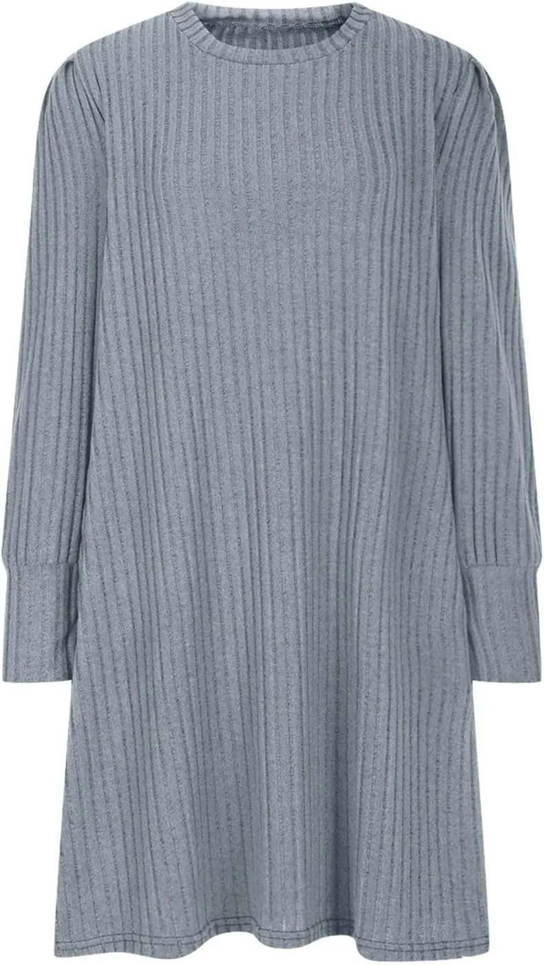 Long Sleeve Ribbed Knit Long Sleeve Dress with Pockets for Women Casual Winter Fall Midi Wedding Guest Work Outfits