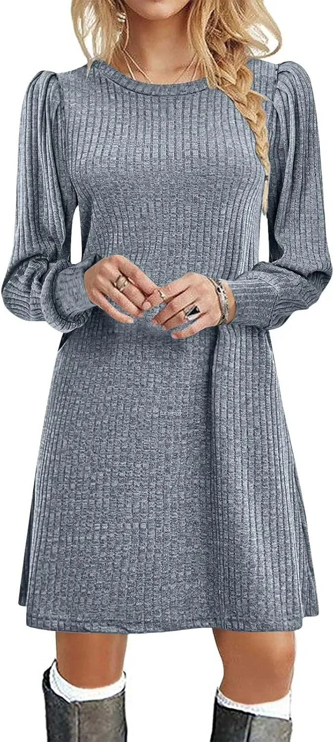 Long Sleeve Ribbed Knit Long Sleeve Dress with Pockets for Women Casual Winter Fall Midi Wedding Guest Work Outfits