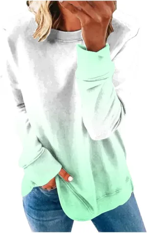 Long Sleeve Shirts for Women 2023 Tie Dye Print Oversized Sweatshirts Side Slit Pullover Tops for Leggings