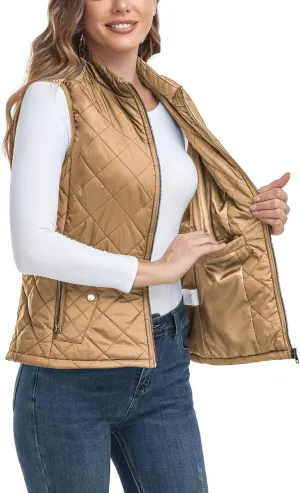 LONGKING 2025 Upgraded, Women's Outwear Vest With One Inner Pocket - Stand Collar Lightweight Zip Quilted Vest for Women