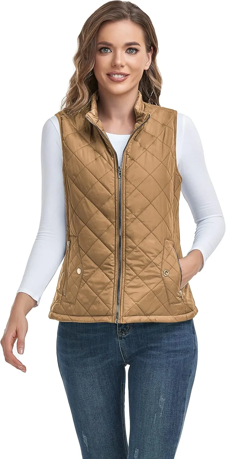 LONGKING 2025 Upgraded, Women's Outwear Vest With One Inner Pocket - Stand Collar Lightweight Zip Quilted Vest for Women