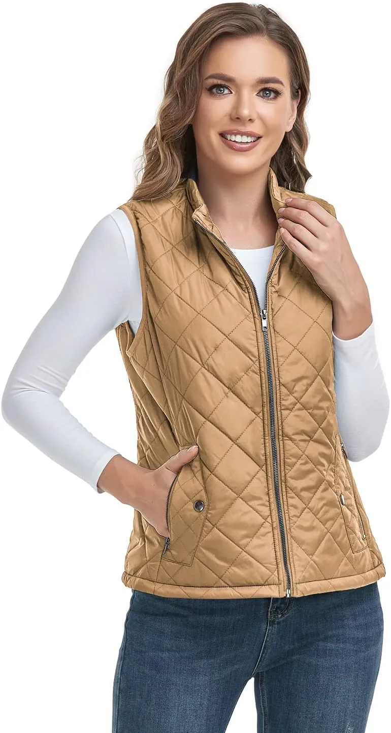 LONGKING 2025 Upgraded, Women's Outwear Vest With One Inner Pocket - Stand Collar Lightweight Zip Quilted Vest for Women