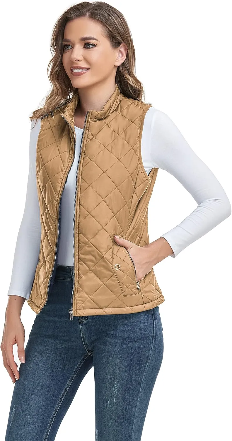 LONGKING 2025 Upgraded, Women's Outwear Vest With One Inner Pocket - Stand Collar Lightweight Zip Quilted Vest for Women