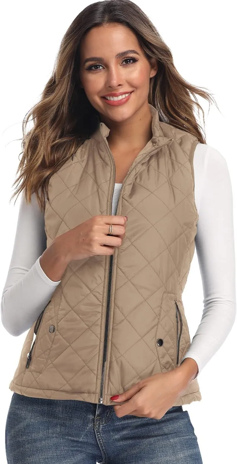 LONGKING Women's Vest, Stand Collar Lightweight Zip Quilted Vest for Women