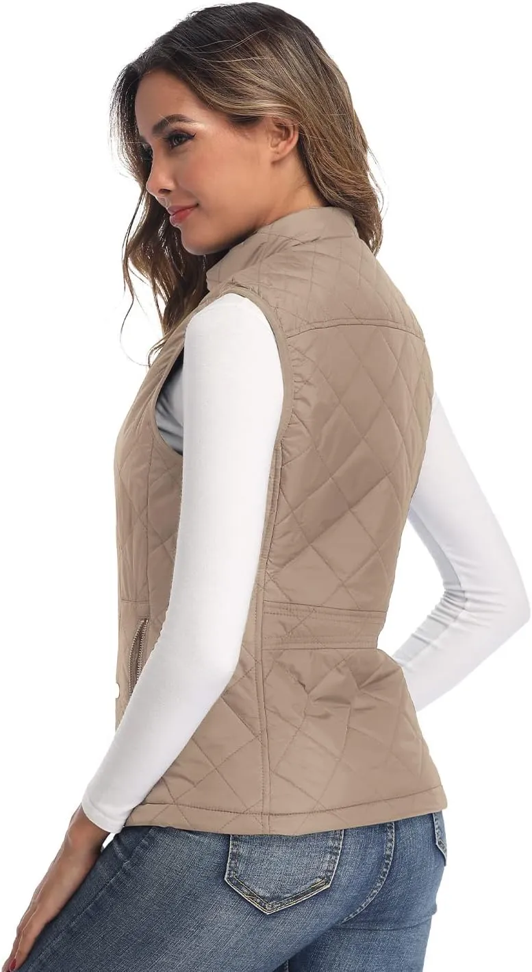 LONGKING Women's Vest, Stand Collar Lightweight Zip Quilted Vest for Women