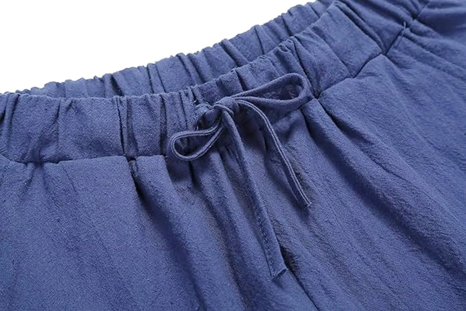 loveimgs Women's Casual Wide Leg Elastic Waist Loose Lightweight Summer Linen Beach Pants Drawstring