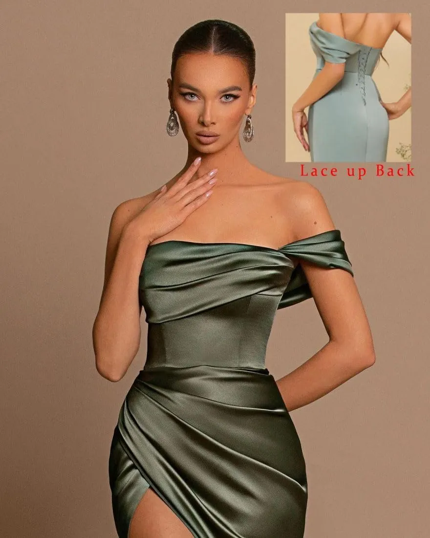 Loyeloy One Shoulder Mermaid Bridesmaid Dresses with Slit 2024 Pleats Satin Formal Evening Gowns for Women 2024