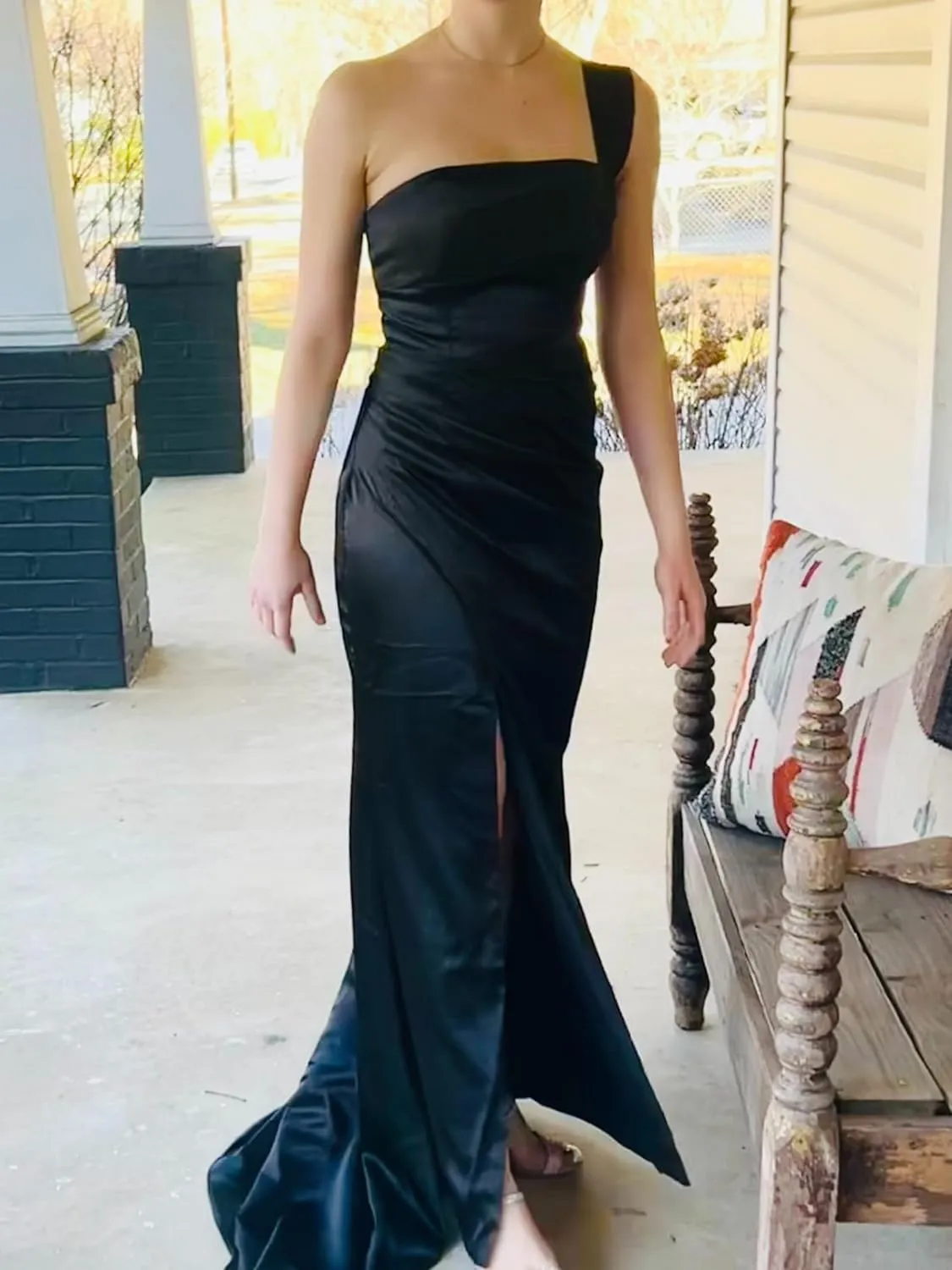 Loyeloy One Shoulder Mermaid Bridesmaid Dresses with Slit 2024 Pleats Satin Formal Evening Gowns for Women 2024