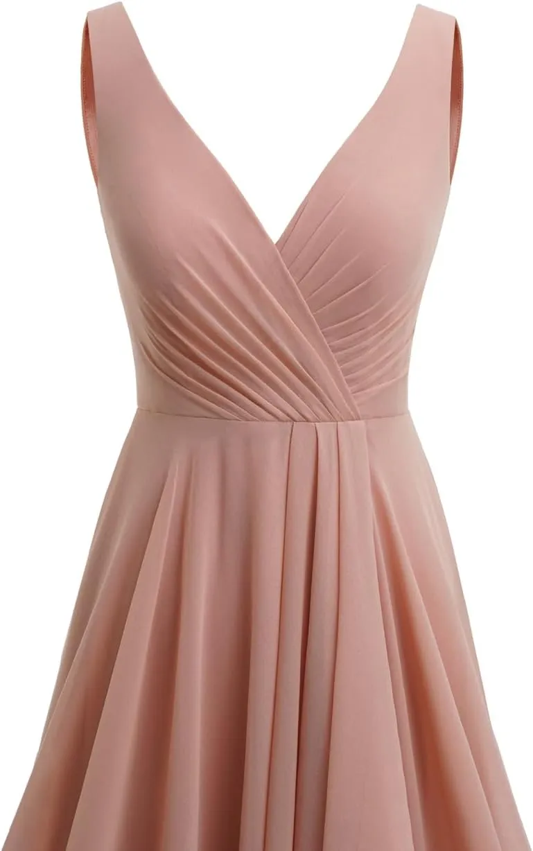 Loyeloy Women's V Neck Bridesmaid Dresses with Slit 2025 Chiffon A-line Formal Evening Gowns with Pockets YJ212
