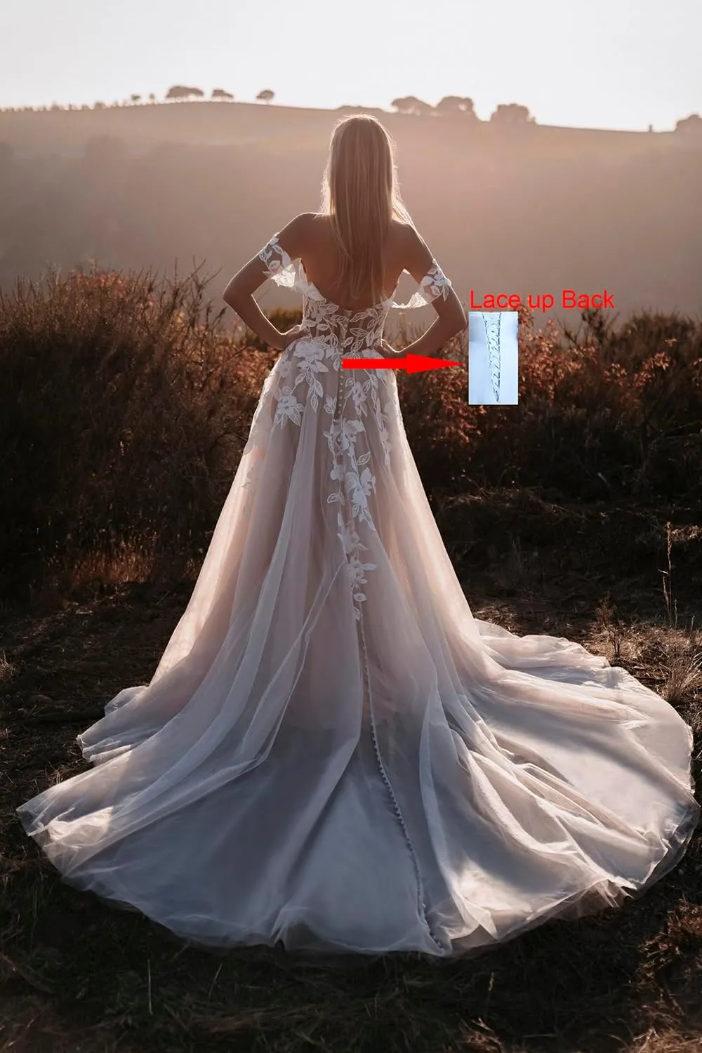 Loyeloy Women's Wedding Dresses for Bride 2025 Sexy V Neck Slit Lace Bridal Wedding Gowns for Bride YJ010