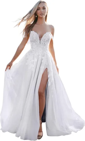 Loyeloy Women's Wedding Dresses for Bride 2025 Sexy V Neck Slit Lace Bridal Wedding Gowns for Bride YJ010