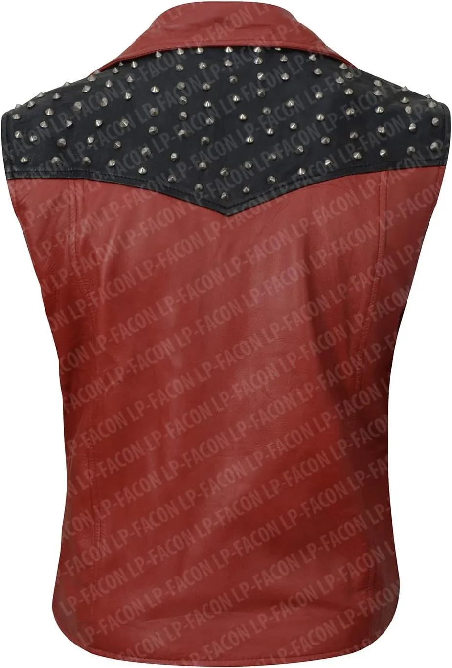 LP-FACON Mens Spikes Studded Rock Punk Red Leather Vest Motorcycle Brando Biker Leather Jacket Real/Faux