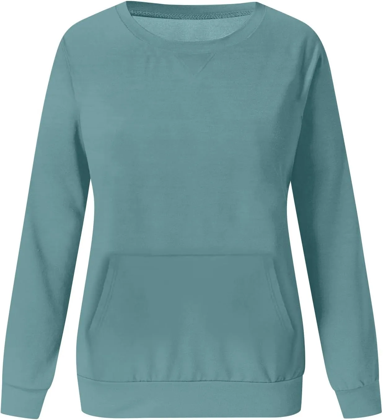LRMQS Womens Crewneck Long Sleeve Sweatshirt with Kangaroo Pocket Solid Color Pullover Sweatshirts Fall 2023 Fashion Shirt