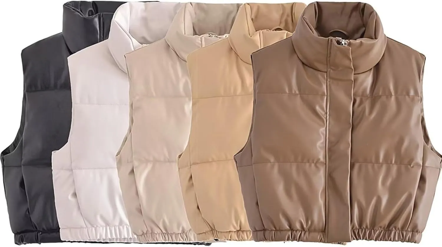 Lumister Womens Faux Leather Puffer Vest PU Leather Padded Cropped Vest Sleeveless Stand Collar Gilet Puffy Crop Jacket Coat