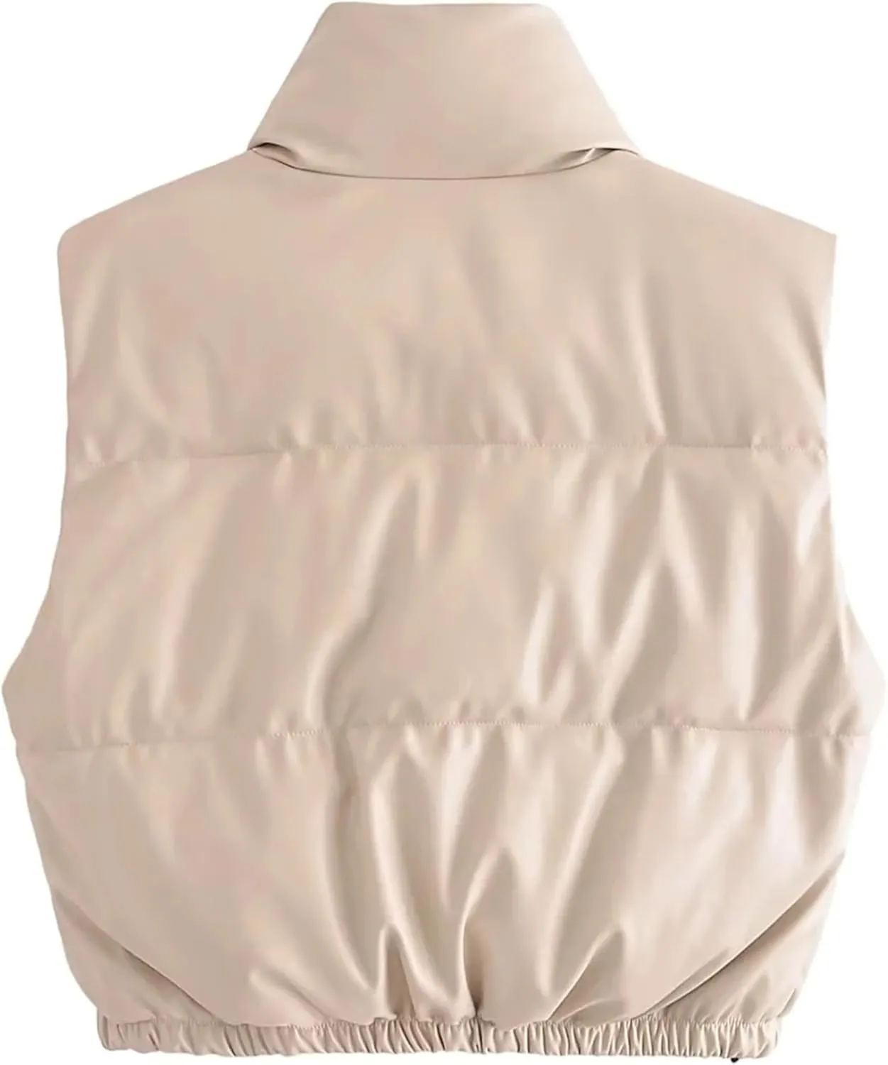 Lumister Womens Faux Leather Puffer Vest PU Leather Padded Cropped Vest Sleeveless Stand Collar Gilet Puffy Crop Jacket Coat