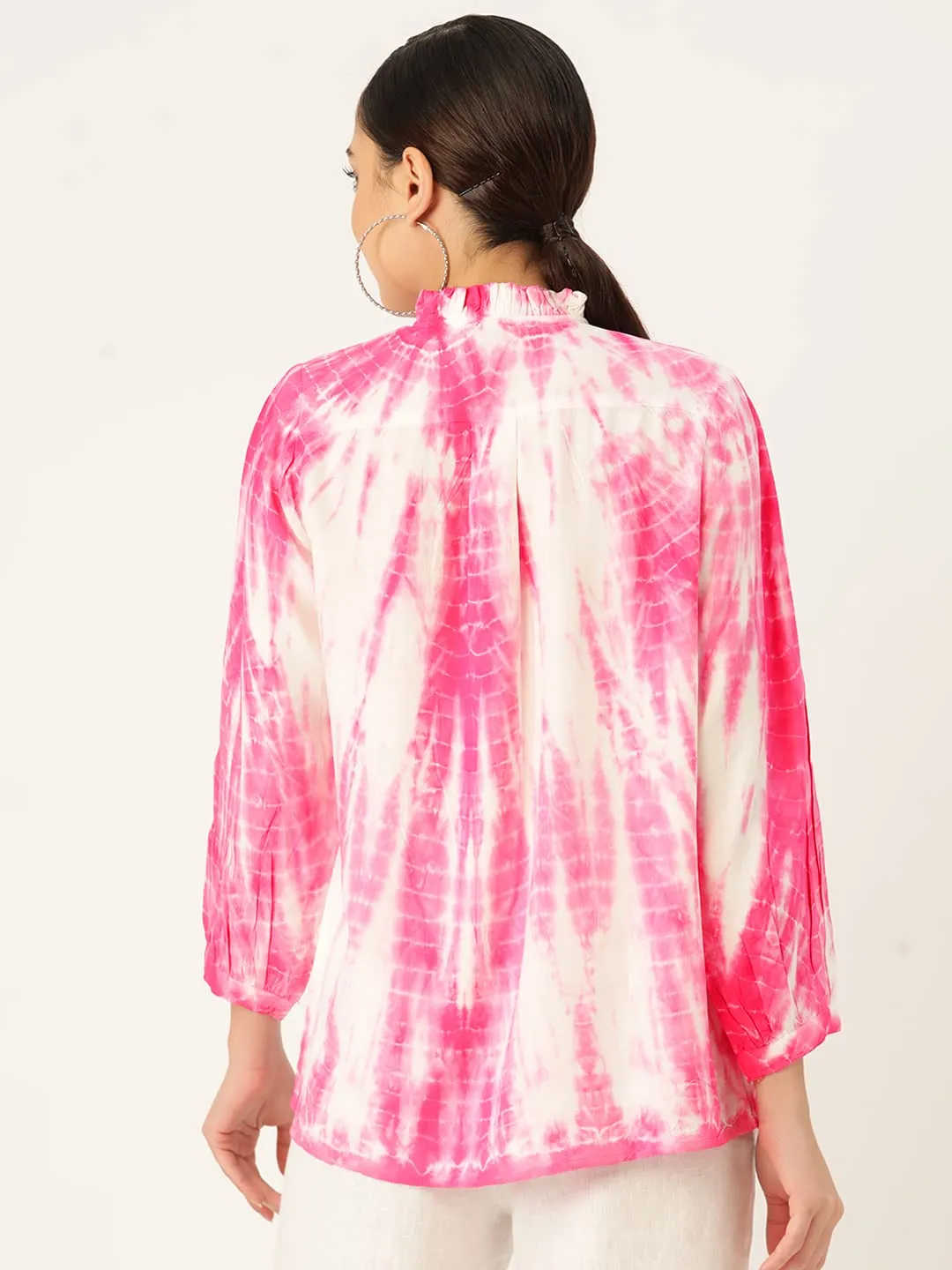 Maaesa Rayon Tie Dyed Loosefit Shirt for Women (Pink)