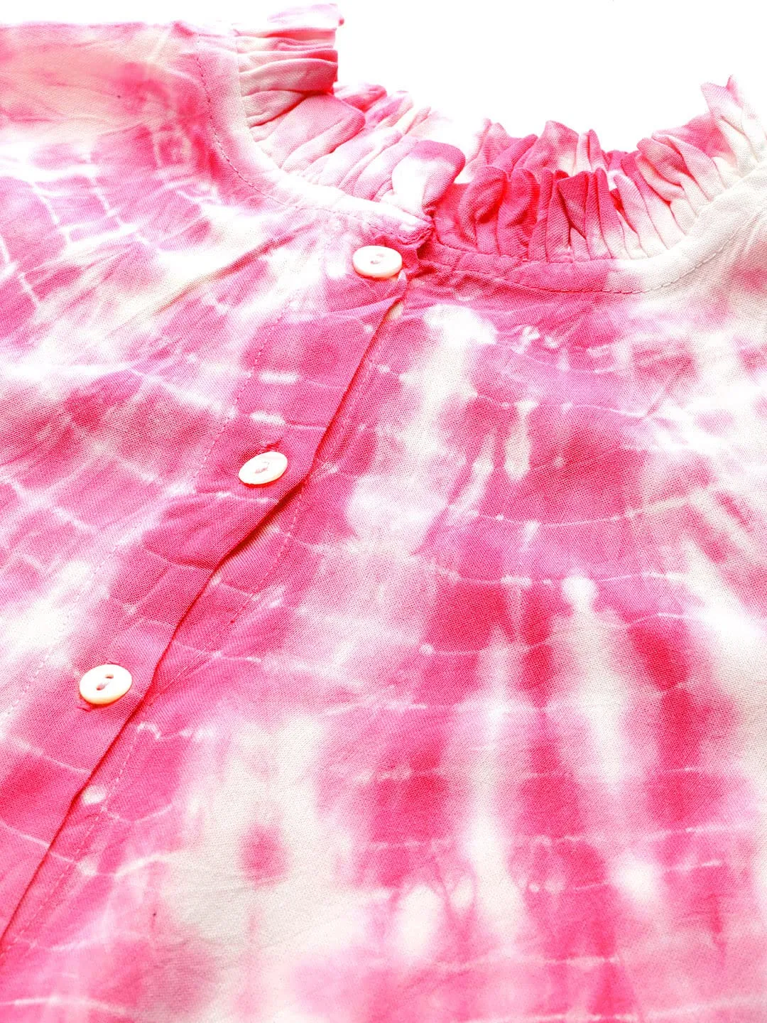 Maaesa Rayon Tie Dyed Loosefit Shirt for Women (Pink)