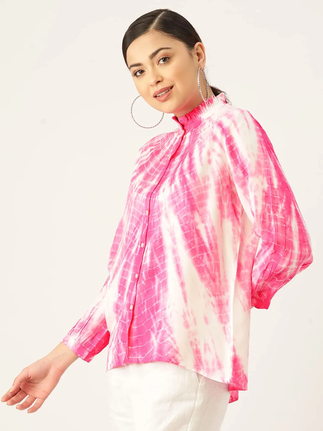 Maaesa Rayon Tie Dyed Loosefit Shirt for Women (Pink)