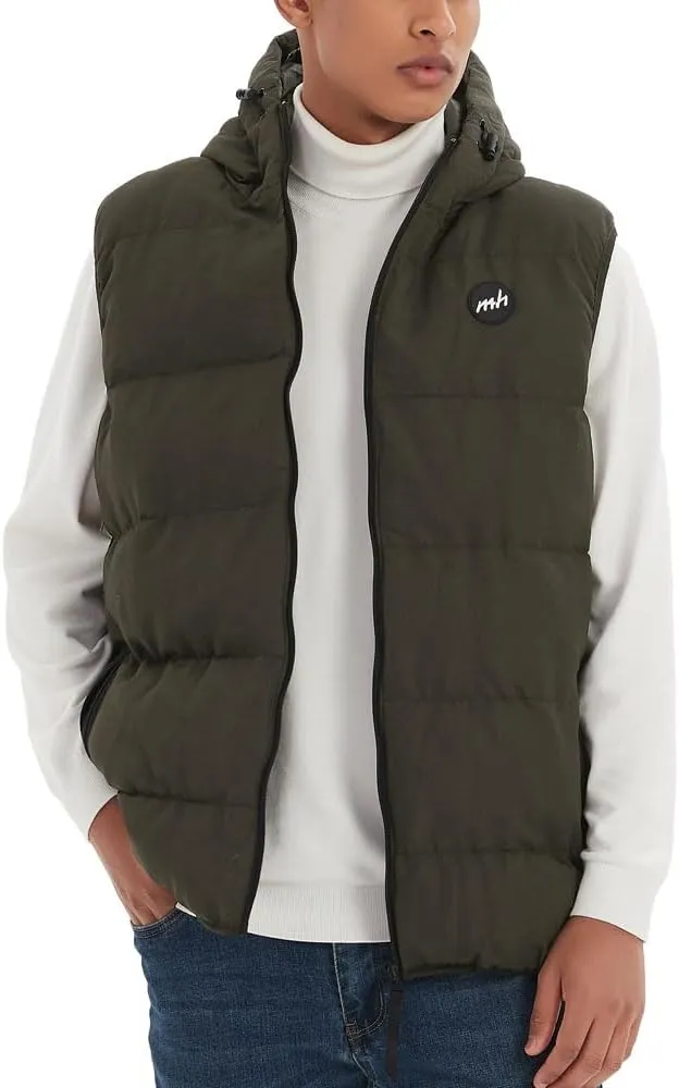 MADHERO Men's Puffer Vest with Hood Water-Resistant Puffy Vests Outerwear Sleeveless Jacket