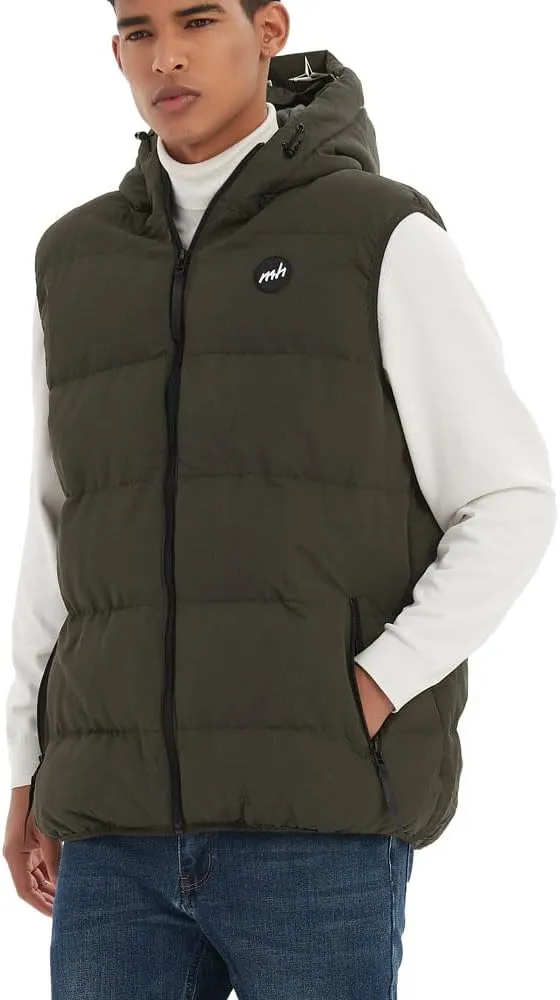 MADHERO Men's Puffer Vest with Hood Water-Resistant Puffy Vests Outerwear Sleeveless Jacket