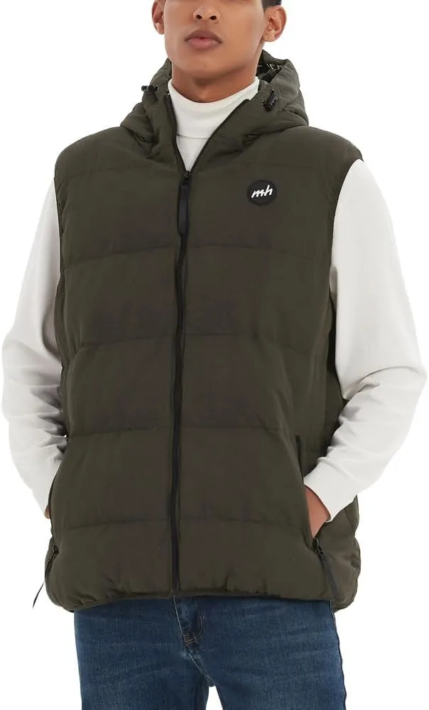 MADHERO Men's Puffer Vest with Hood Water-Resistant Puffy Vests Outerwear Sleeveless Jacket