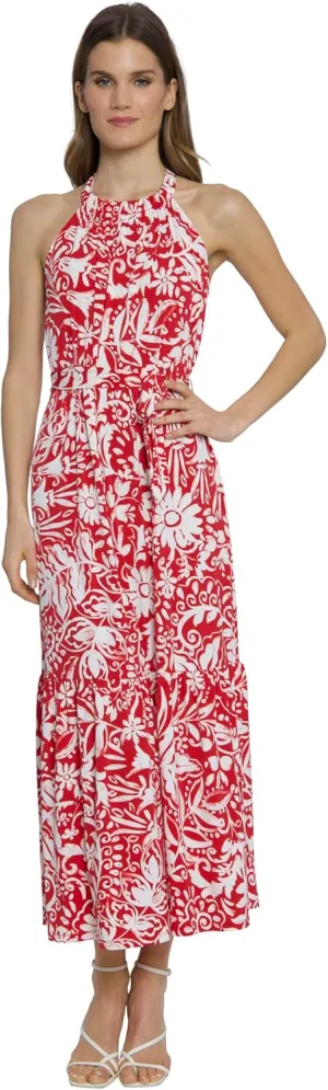 Maggy London Casual Sleeveless, Waist Tie, Maxi Unlined Halter Dresses for Women
