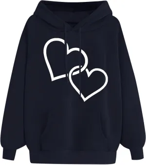maisdgop Heart Hoodies Women Graphic Sweatshirts Long Sleeve Pullover Sweater Oversized Tops Trendy Valentine's Day Outfits