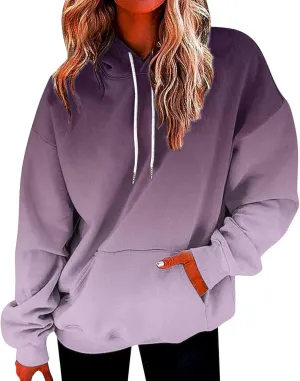 maisdgop Hoodies for Women Drawstring Pullover with Pocket Gradient Print Oversized Sweatshirt Casual Crewneck Hooded Tops